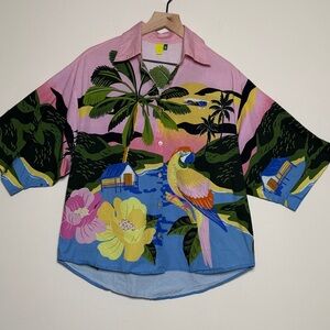 Farm Rio Latina Tropical Parrot Print Shirt Size Small Unisex- Very Rare in US